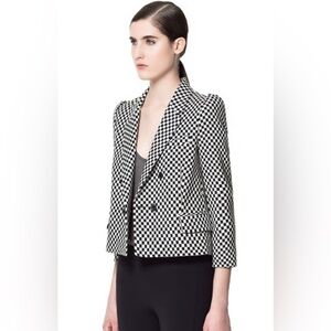 Zara Black and White Blazer Tailored Checkered Jacket